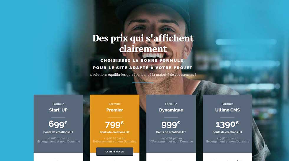 site une page prix clairs